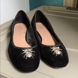 Zara Trafaluc Velvet Ballerina With Metal Detail